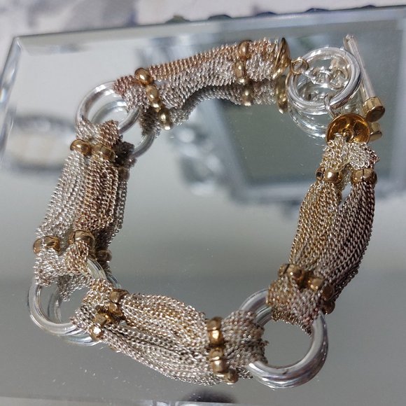 Multi Strands 2 Tone Gold Silver Chain Bracelet - Picture 2 of 8